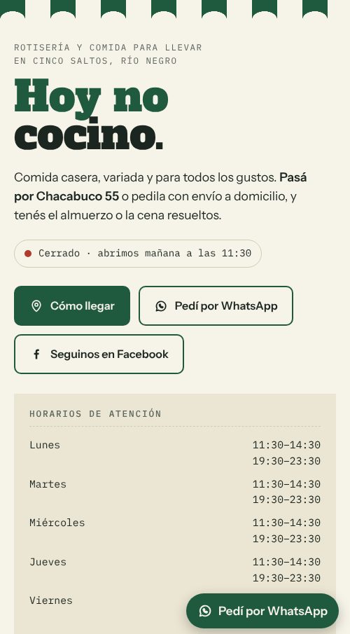 Portada del sitio de Hoy No Cocino en celular