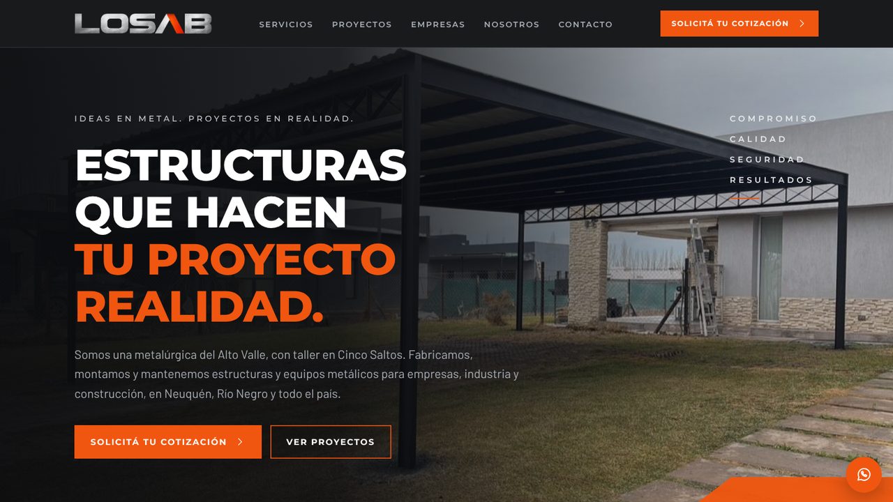Portada del sitio de LOSAB Metalúrgica en computadora