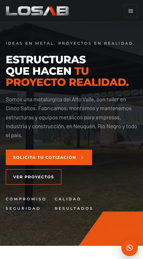 Portada del sitio de LOSAB Metalúrgica en celular
